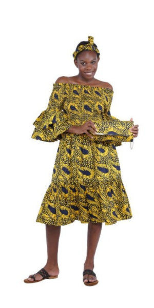 Off-Shoulder Fit & Flare Dress Azure Sky Africa Love Off-Shoulder Fit & Flare Dress Azure Sky Africa Love