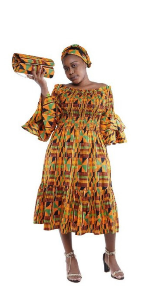 Off-Shoulder Fit & Flare Dress African Sun Rise Africa Love Off-Shoulder Fit & Flare Dress African Sun Rise Africa Love