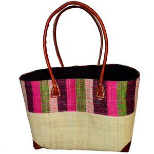 Raffia Bucket Bag-Aloe & Pink
