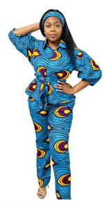 African Top & Pant Set - Peacock (Yellow & Blue)