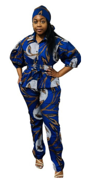 African Top & Pant Set - Harvest Blue