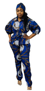 African Top & Pant Set - Peacock (Yellow & Blue)