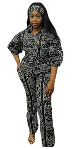 African Top & Pant Set - Peacock (Yellow & Blue)