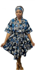 African Balloon Dress (Blue & Black Batik)