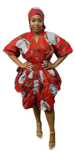African Balloon Dress (Teal & Pink)
