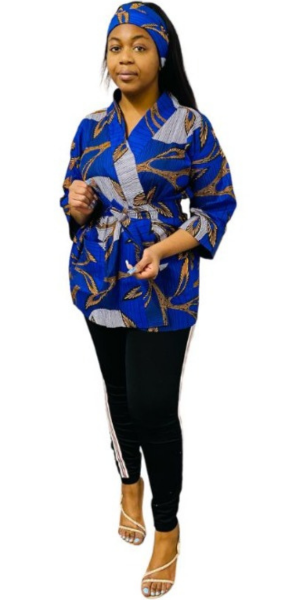 Kimono Half Length Ankara - Blue