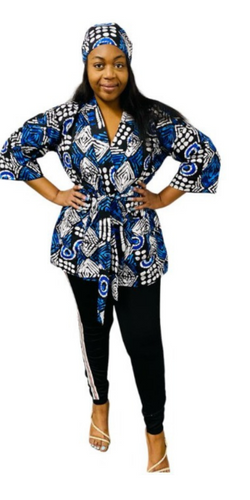 Kimono Half Length Kitenge - Blue