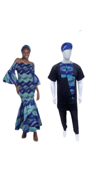 Fishtail & Matching Men's Set -Kitenge Turquoise