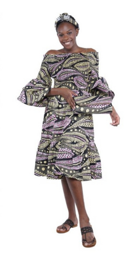 Off-Shoulder Fit & Flare Dress African Paisley