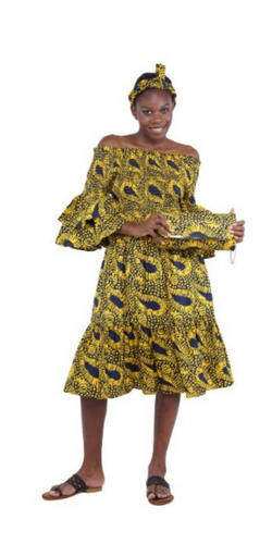 Off-Shoulder Fit & Flare Dress African Sun Rise