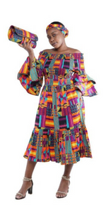 Off-Shoulder Fit & Flare Dress African Paisley
