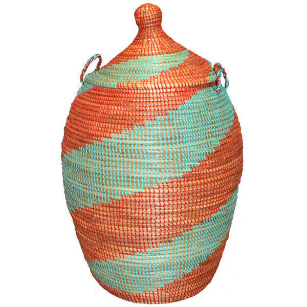 Hamper/Storage Basket - Turquoise & Red Spiral