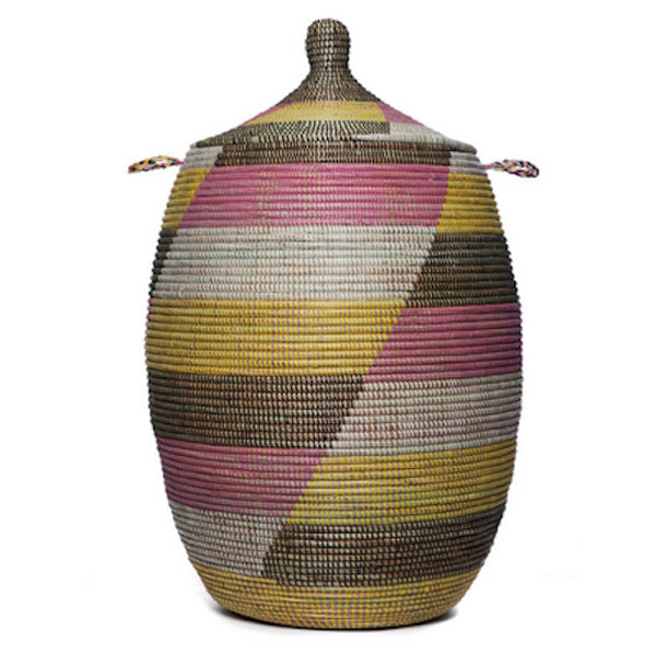 Hamper/Storage Basket - Pink, Yellow & Brown