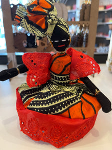 Handmade Sitting Doll Orange w/Red lace
